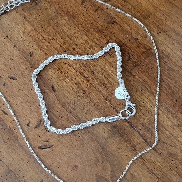925 sterling silver plated minimalist silver rope serpentine rope bracelet - Picture 3 of 7